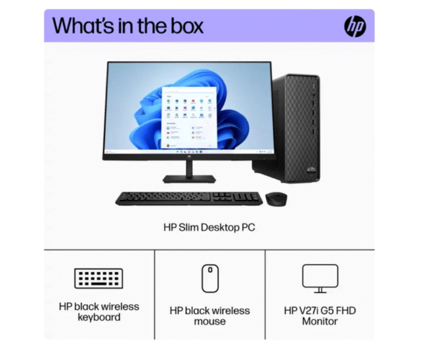 HP Slim S01-PF2043W Desktop & 27″ Monitor Bundle — 12th Gen Intel Core i3, 512GB SSD, 8GB RAM, FHD Monitor